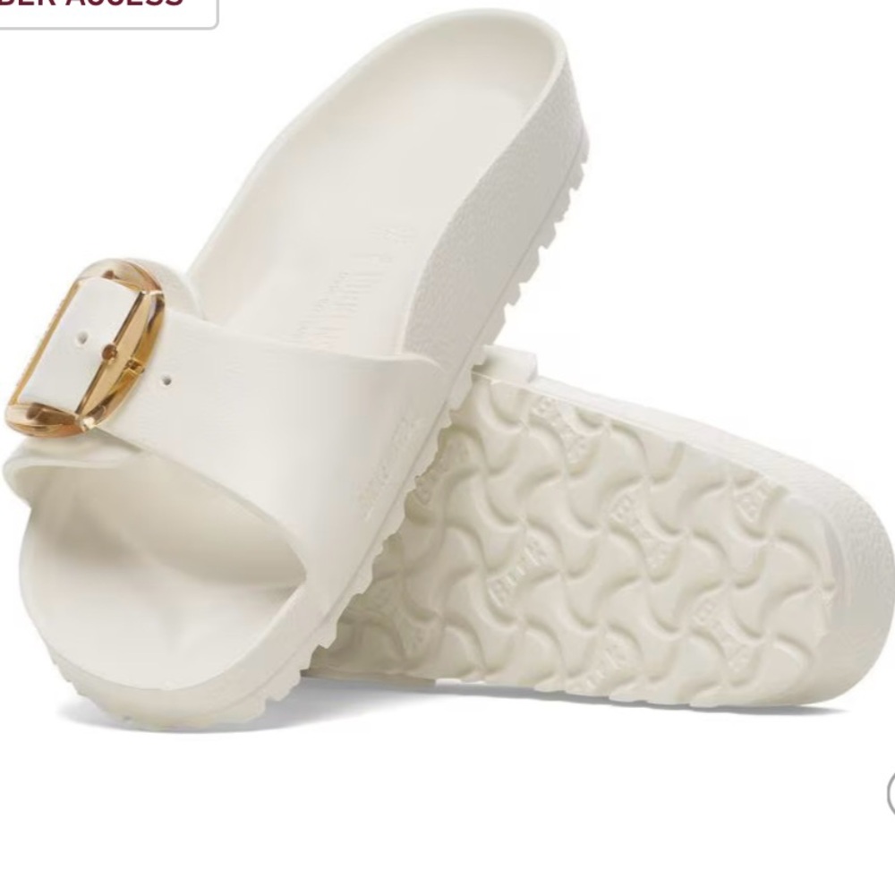 Birkenstock White Sandals with Gold Buckle